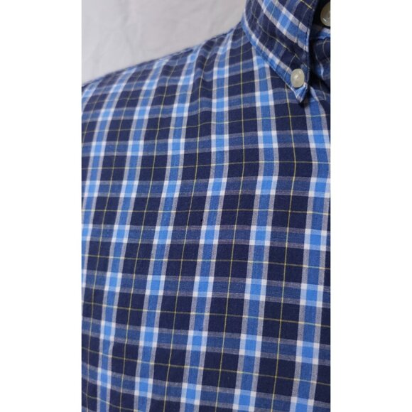 Chaps Easy Care Medium Blue Plaid Long Sleeve Button Down Embroidered Logo Shirt - Picture 2 of 11